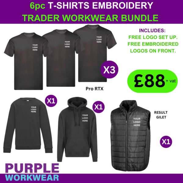 6pc T-shirts Embroidery TRADER Workwear Bundle with Gilet Thumbnail