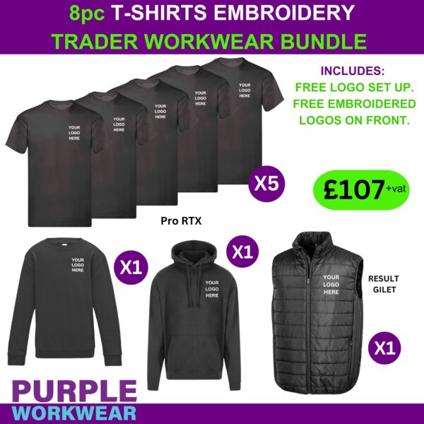 8pc T-shirts Embroidery TRADER Workwear Bundle with Gilet Thumbnail