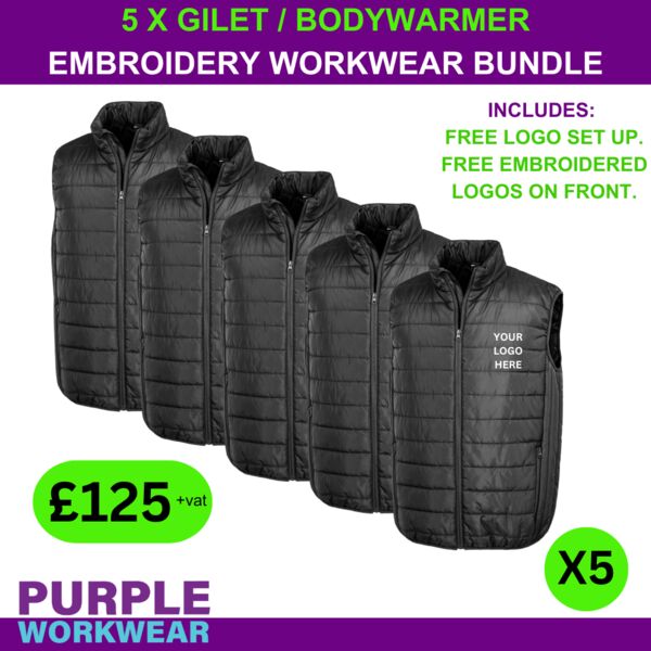 5 x Gilet / Bodywarmer Embroidery Workwear Pack Thumbnail