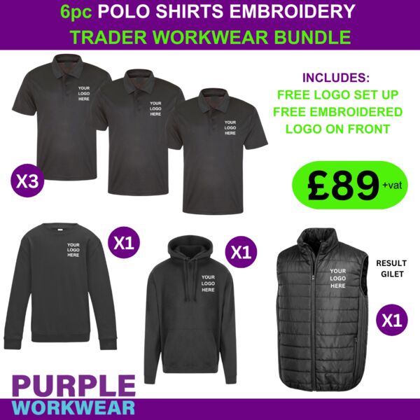 6pc Polo Shirts Embroidery Workwear Bundle with Gilet Thumbnail